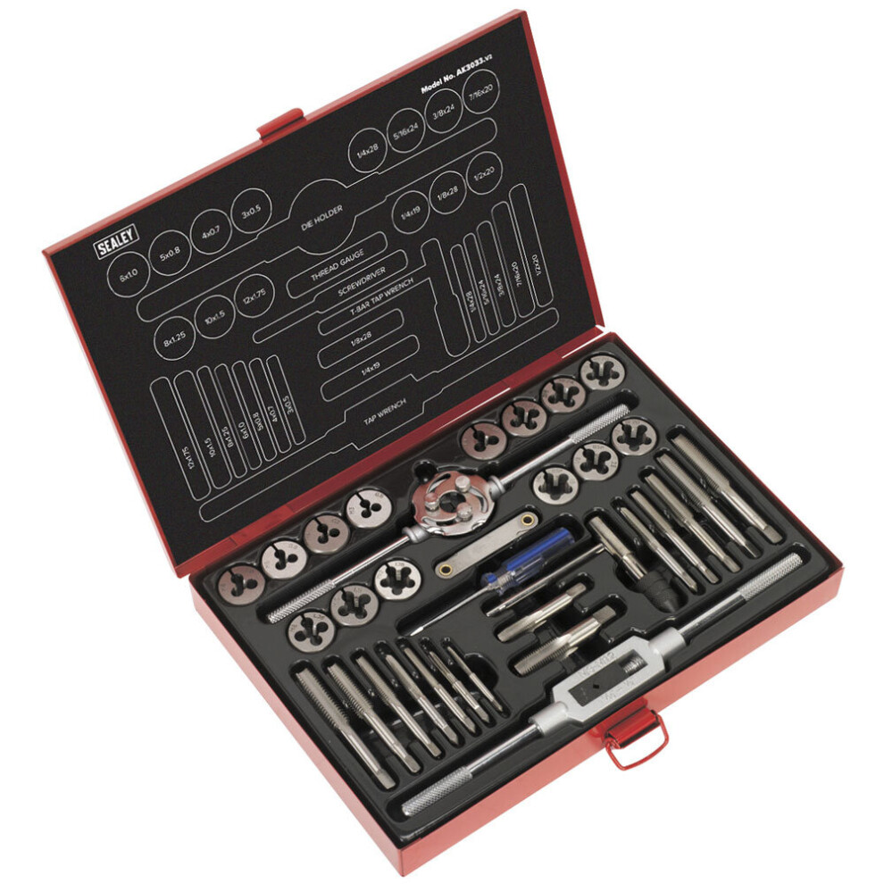 Sealey AK3033 Tap and Die Set Split Dies 33pc Metric/unf/bsp