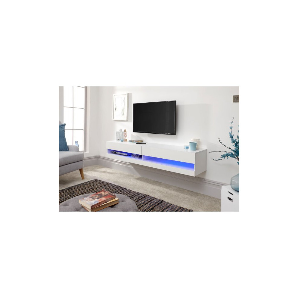 (180cm White) Galicia Living Room Furniture-Wall Mounted TV Unit