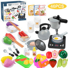 (Grey) 46X Kid Kitchen Pretend Role Play Toys Cooking Set