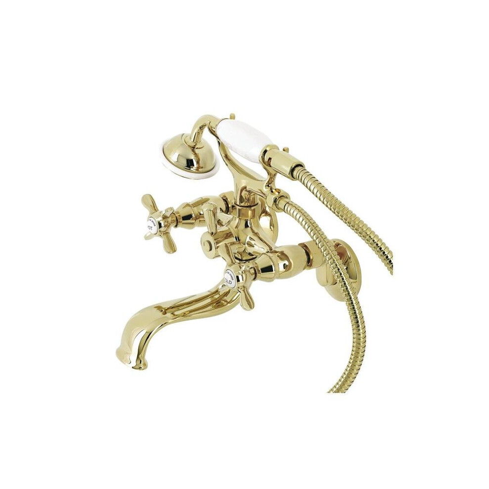 Kingston Brass Ks245pb Essex Wall Mount Clawfoot Tub Faucet With Hand Shower, Polished Brass 663370858956