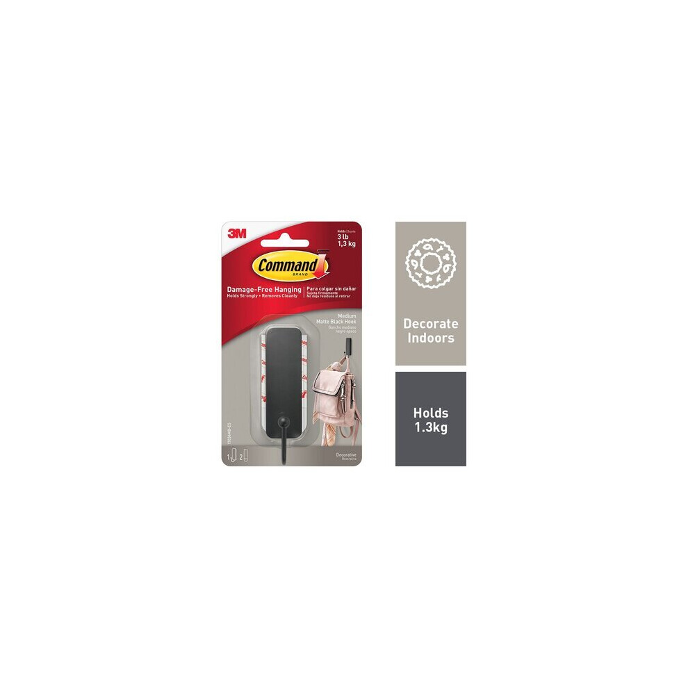 3M Command Medium Matte Hook 17034Mb- W4577-Mb [860] Black