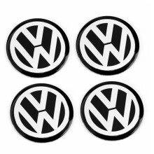 Modifix 65Mm Wheel Centre Cap Logo Sticker Set - Black/Silver Raised Emblem (4 Pieces) for VW Golf Passat CC Polo Scirocco