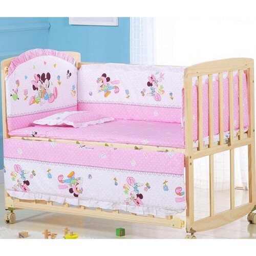(pink micky) Infant Bedding Set- Cotton Crib Bumpers