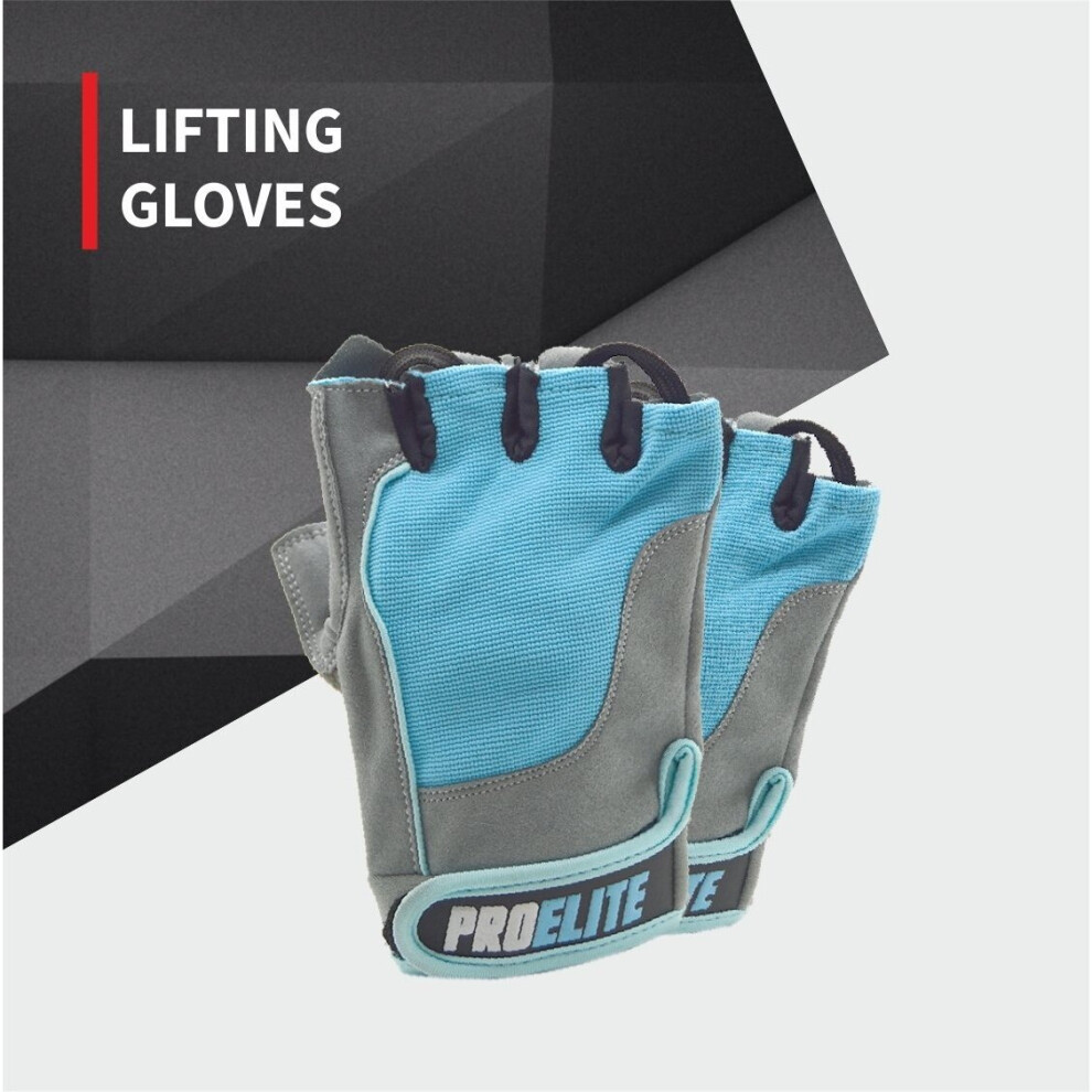 (Blue, Medium) Pro Elite Weight Lifting Gloves - Sky Blue/Grey