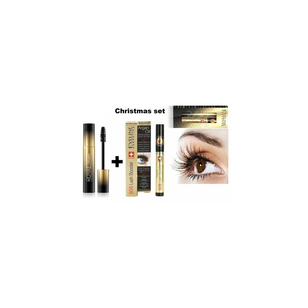 Eveline Cosmetics Eveline Gift Set Sos Lash Booster Argan Oil Royal Volume Mascara Thickens Lashes