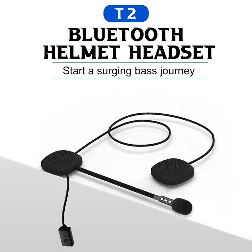T2 Bluetooth 5.0 Motorcycle Helmet Headset Stereo Speaker Headphone Black 9173167124542