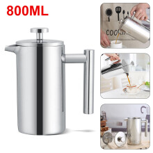 800ml Stainless Steel Cafetiere French Press with Double Mesh Filter – Food-Grade, FDA-Approved, Portable & Heat-Resistant for Camping & Travel