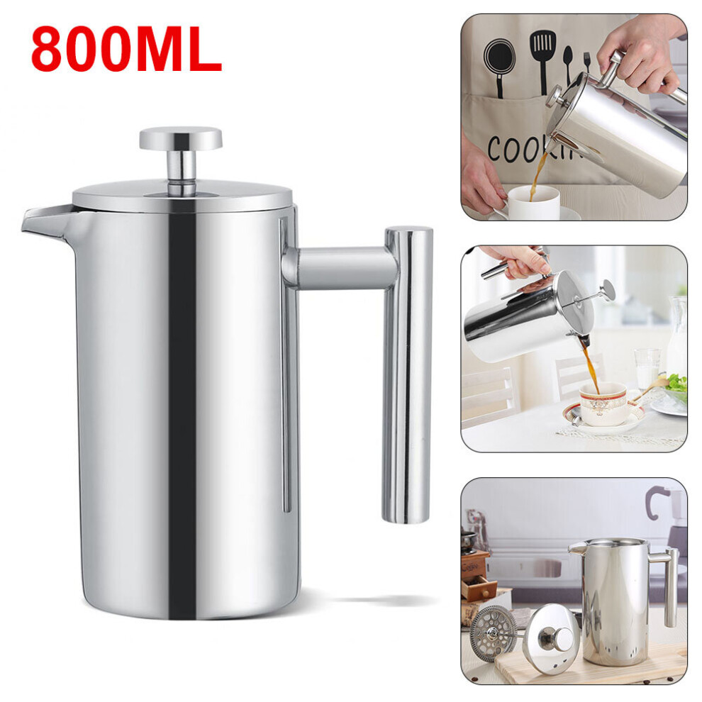 Stainless Steel Cafetiere French Press Filter Tea Coffee Plunger 800ml