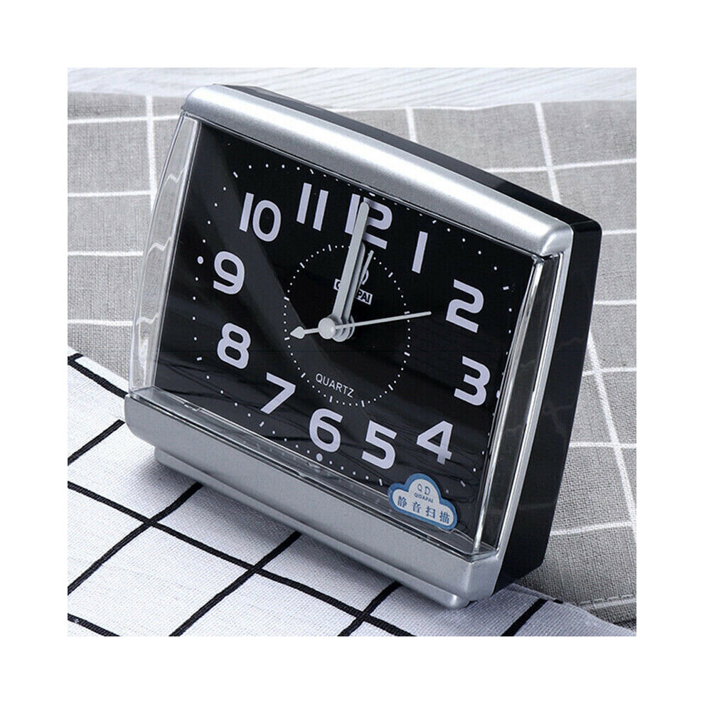 (Black) Night Glow Alarm Clock Quartz Large Number Bedside Silent No Tick Wake Up Clocks White,Black