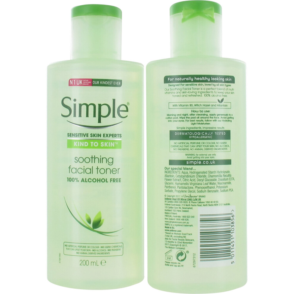 Simple Kind To Skin Soothing Facial Toner 200ml