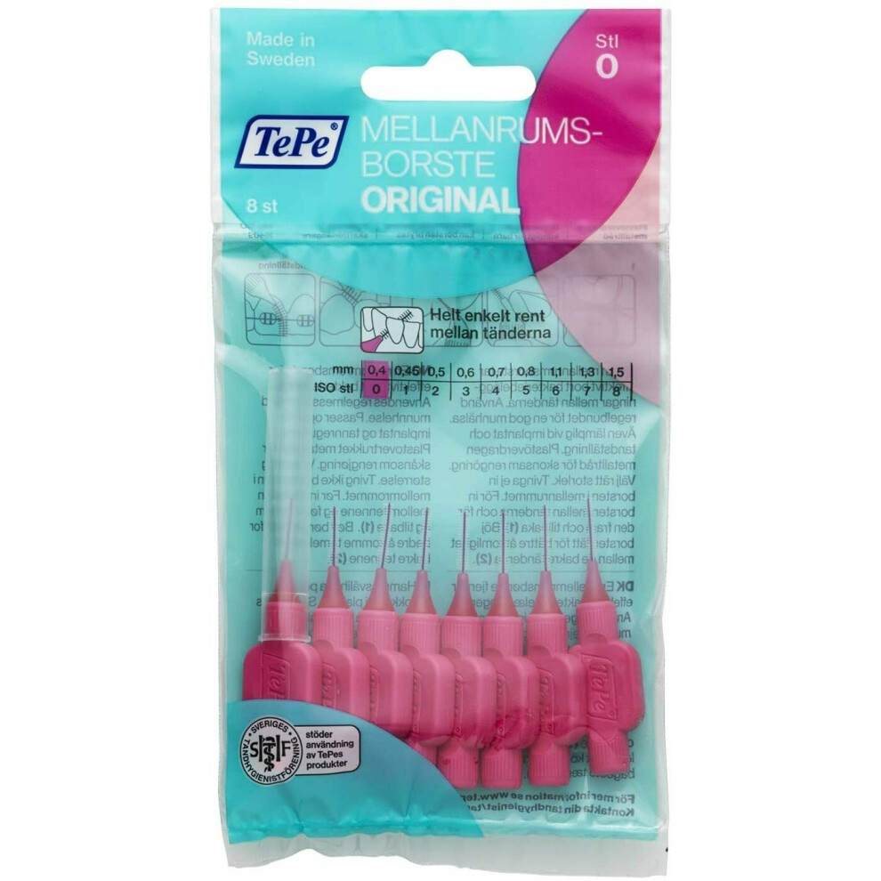 Tepe Interdental Brushes 8 Pack Brushes - 0.4Mm - 00626 Pink
