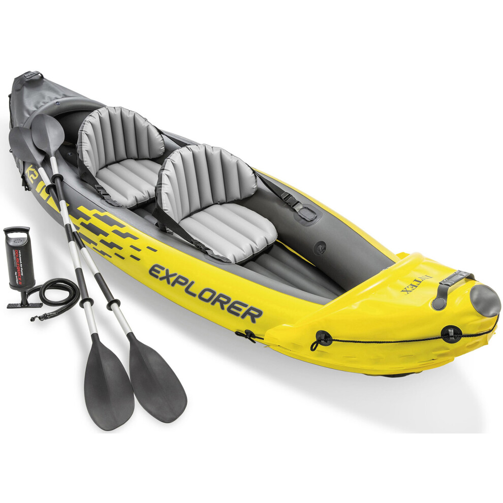 Intex Explorer K2 2 Person Inflatable Kayak Canoe Paddle Boat and Pump