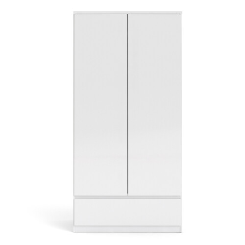 Naia Wardrobe with 2 doors + 1 drawer in White High Gloss 1