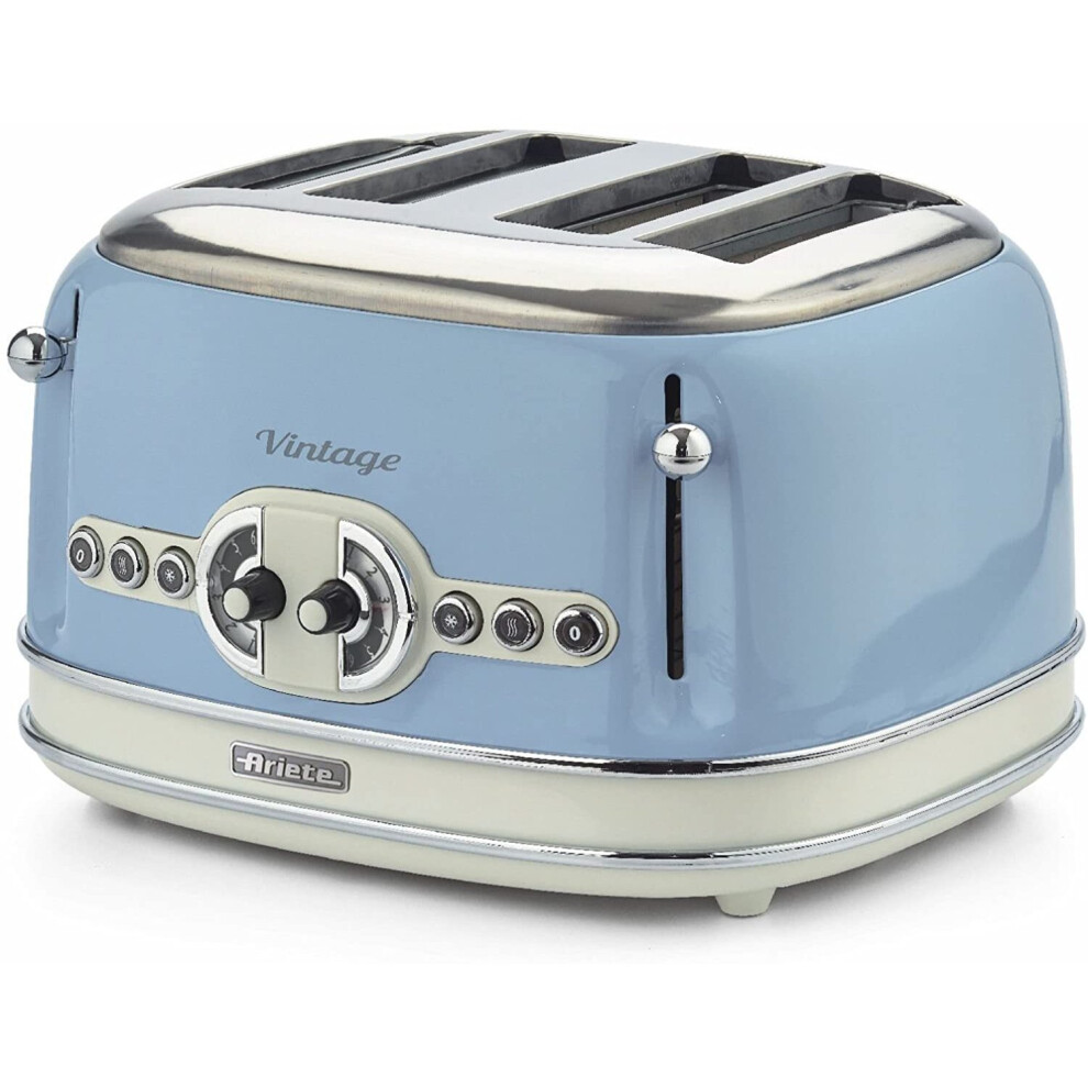 Ariete 0156/05 Retro Style 4 Toaster With 2 Slice Control, Blue