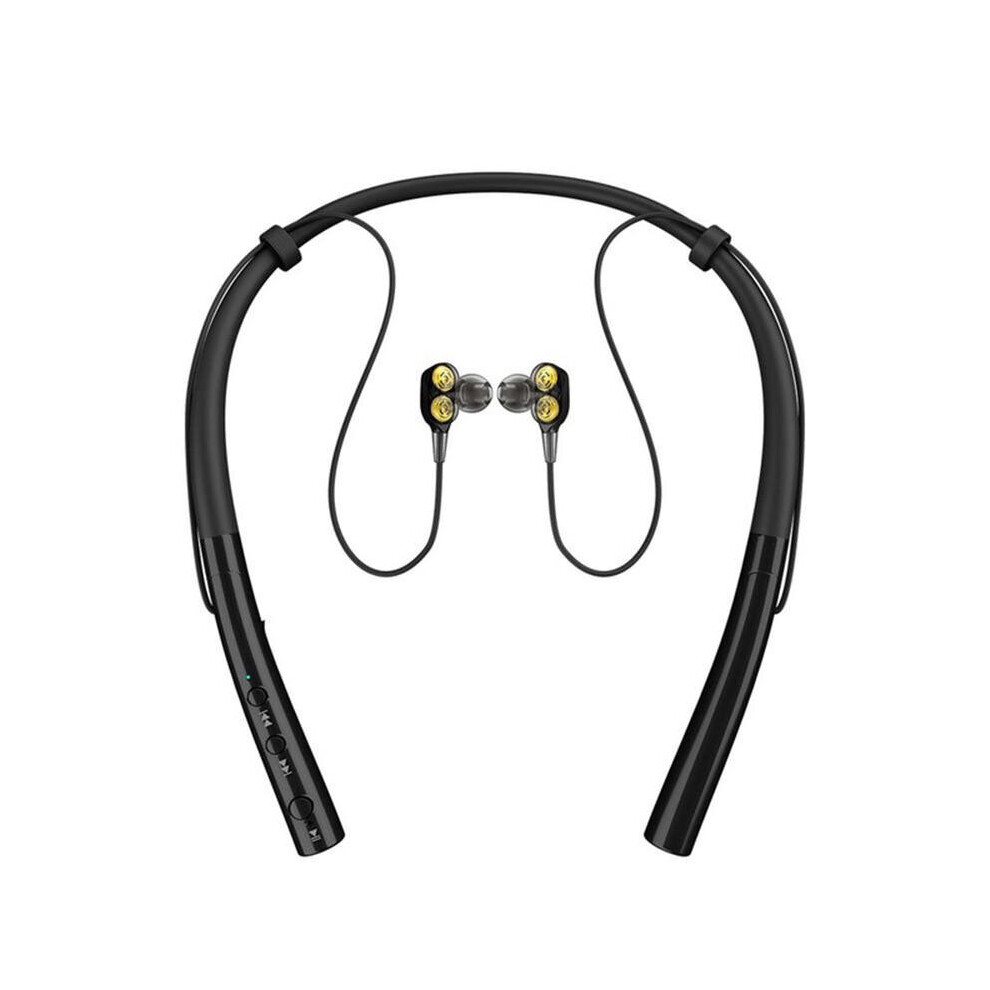 Bluetooth V5.0 Wireless Neckband Headset Double Dynamic Drivers Noise Reduction Sports Earphone With Mic Earphone Color Black 840079317469