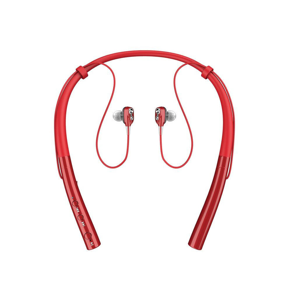 Bluetooth V5.0 Wireless Neckband Headset Double Dynamic Drivers Noise Uction Sports Earphone With Mic Earphone Color Red 840079317476