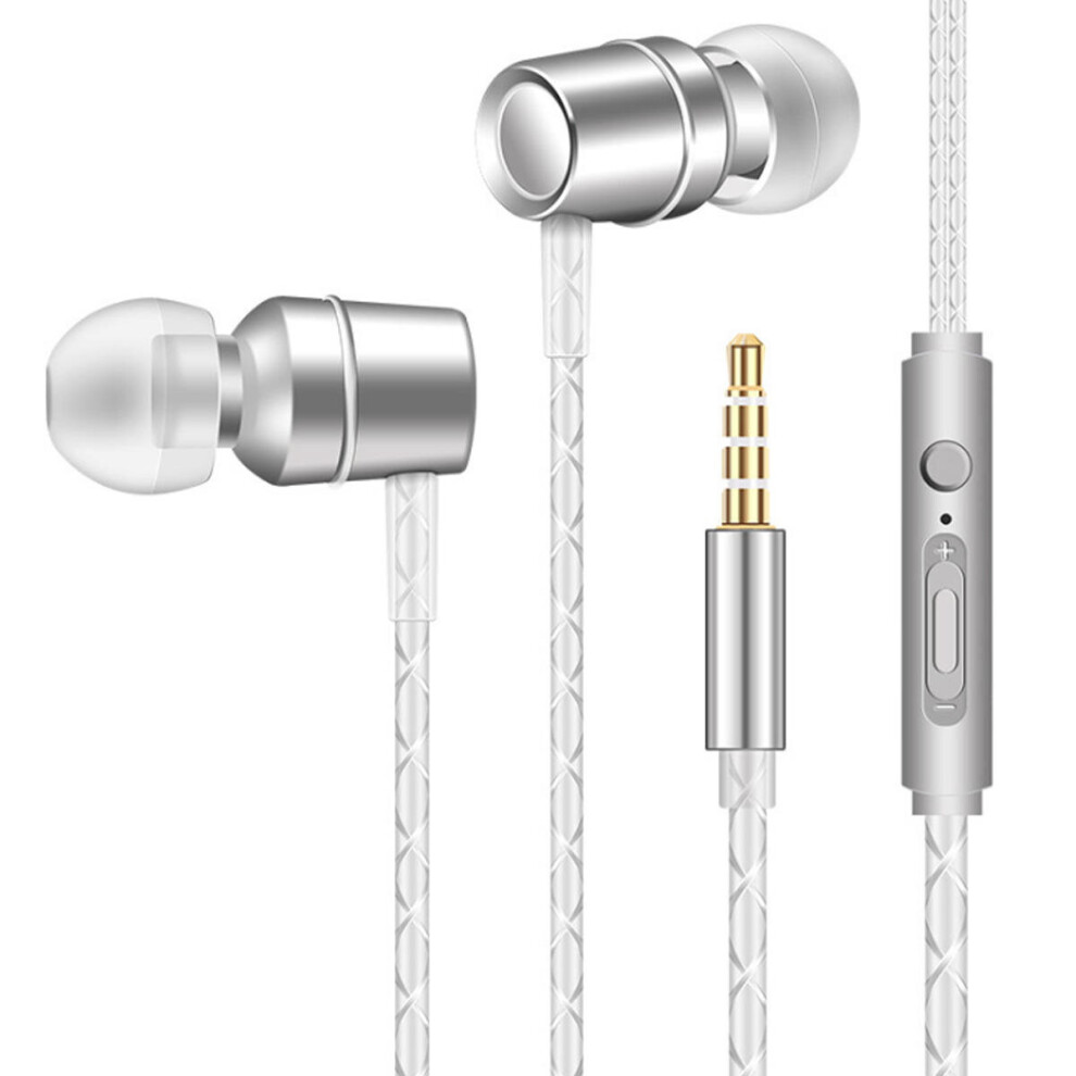 3.5Mm Wired Control Earphone Bass Stereo Earbuds Headphone With Mic For Iphone Xiaomi Huawei Color Silver 840079315618