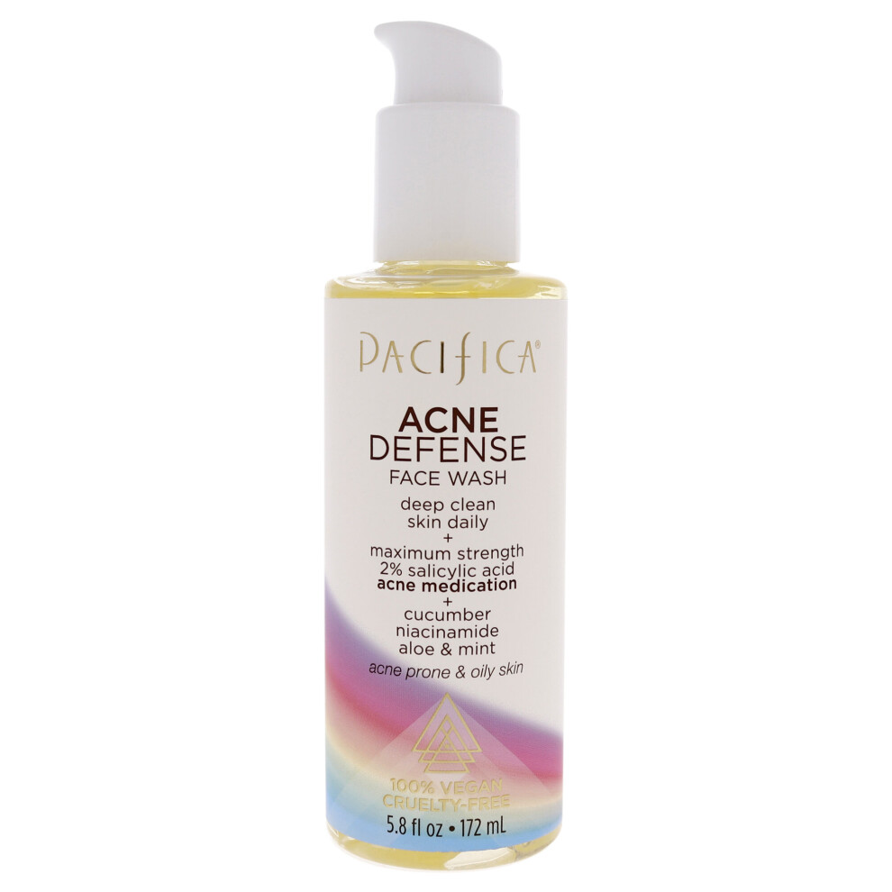 Pacifica Acne Defense Face Wash - Deep Pore Purifying Face Cleanser - w/ 2% Salicylic Acid Pore Reducing Niacinamide & Inflammation Reducing Cuc