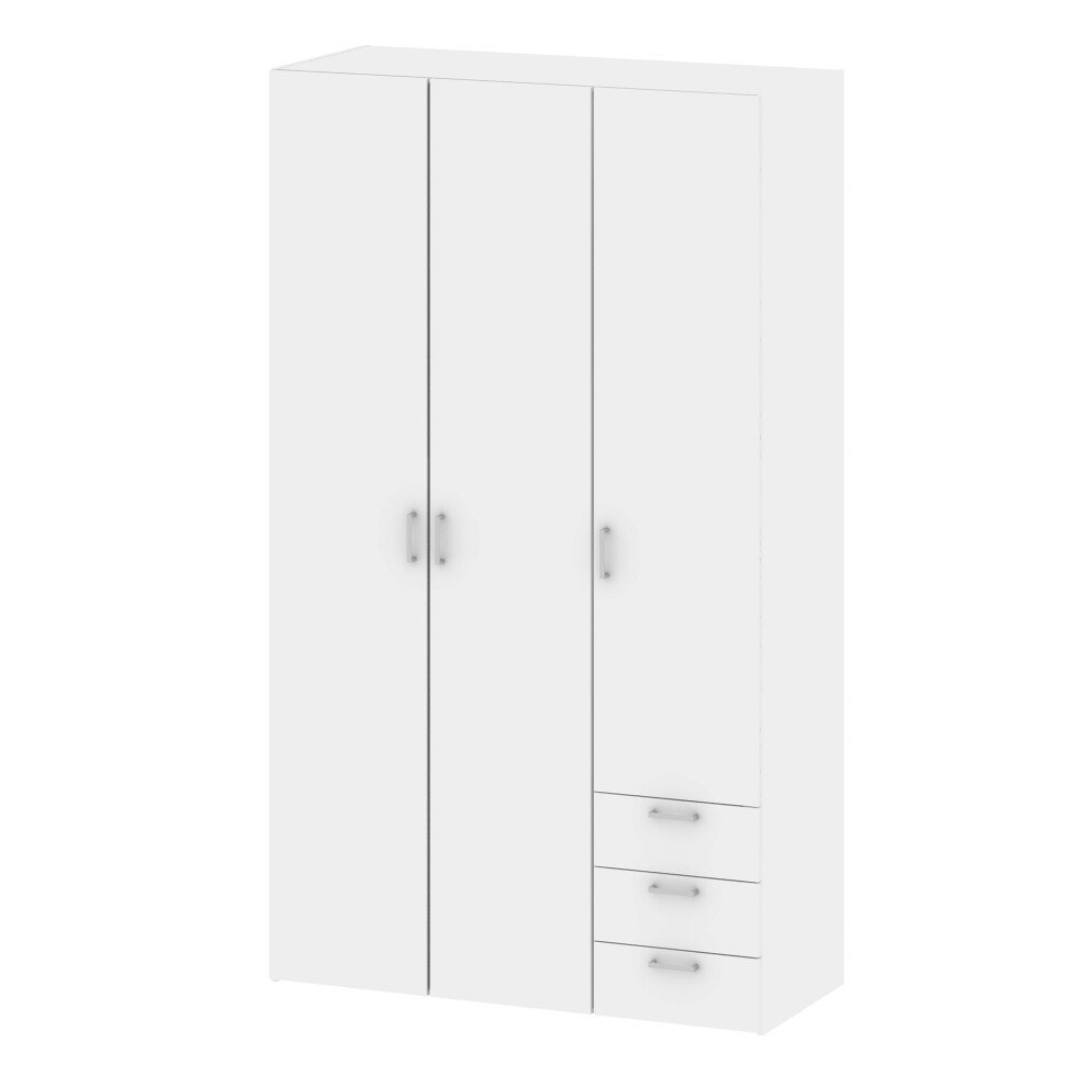 Wardrobe - 3 Doors 3 Drawers in White