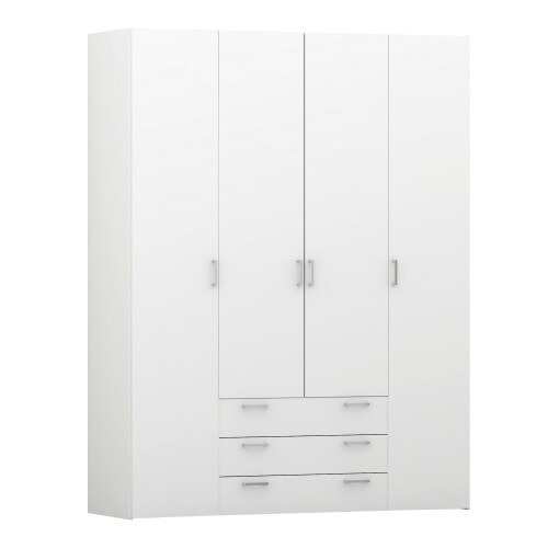 Wardrobe - 4 Doors 3 Drawers in White