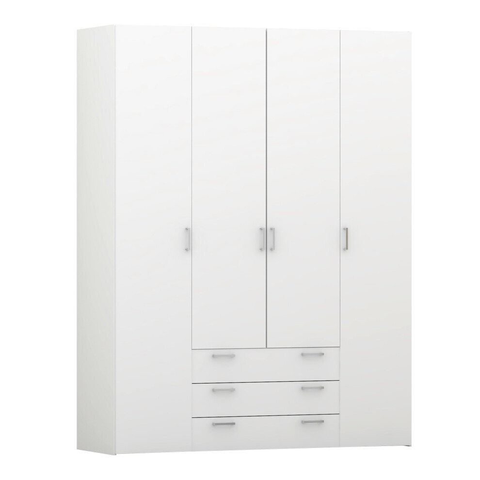 Wardrobe - 4 Doors 3 Drawers in White