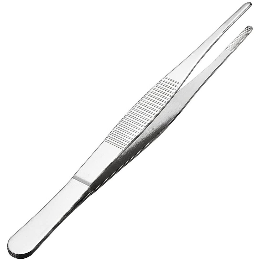 Sourcingmap 1 Pcs 6.3-Inch Stainless Steel Straight Blunt Tweezers With Serrated Tip Daily Garden Tool