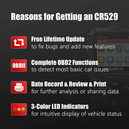 LAUNCH OBD2 Scanner CR529 Code Reader with Full OBD2 Function, One-Click I/M Readiness Turn Off Check Engi 2