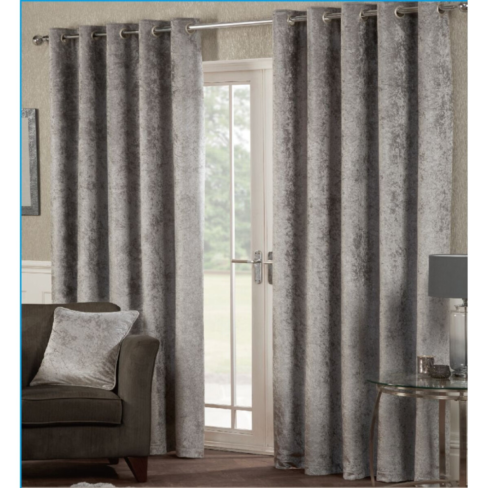 (Matching Filled Cushions 18" x 18") Silver Luxury Crushed Velvet Eyelet Curtains-image-OPC-P6WXFVT-NEW
