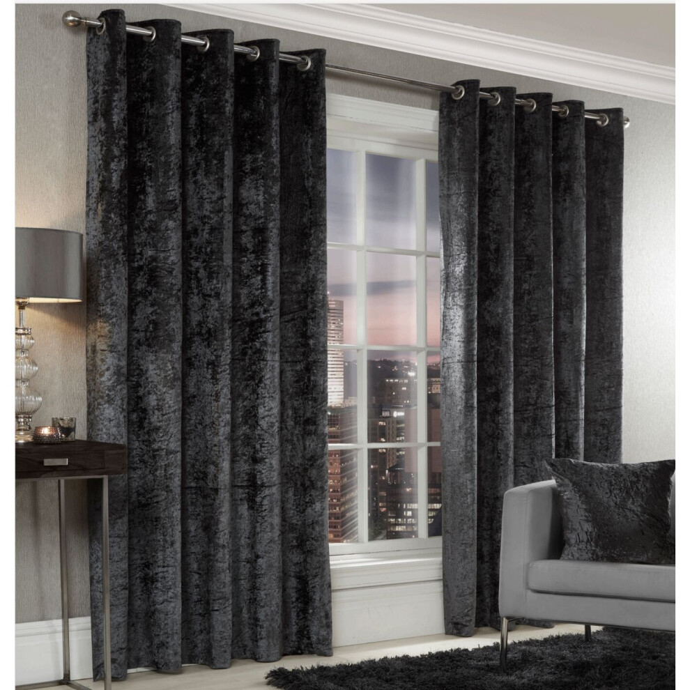 (66" x 90") Grey Luxury Crushed Velvet Eyelet Curtains-image-OPC-P6WXFVD-NEW