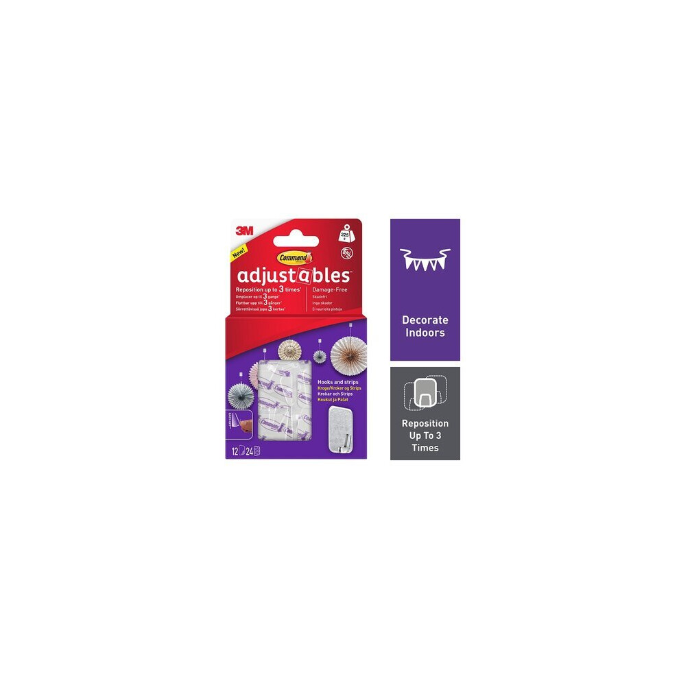 3M Command Adjustable Repositionable Hooks 12Pk 17830Clr-12Ukn