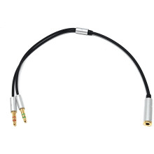 MainCore 3.5mm 4 Pole Pin Socket to 2 x 3 Pin 3.5mm Jack Headphone + Mic/Headset Splitter Adapter Converte