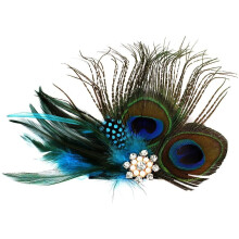 RUNHENG Handmade Feather Peacock Hair clip, Natural Feather Fascinator Barrette with Crystal and Pearl