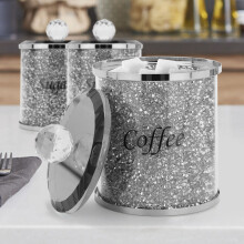 3X Crushed Diamond Filled Tea Coffee Sugar Canisters Jars Storage