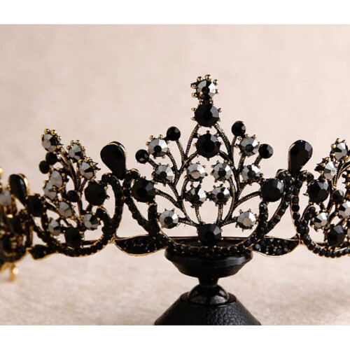 Minkissy Baroque Crown Retro Gothic Rhinestone Princess Crown Black ...