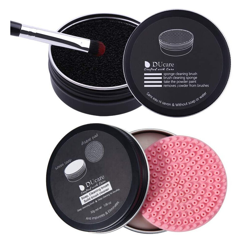 DUcare Makeup Brush Cleaner 2Pcs Brush Cleaner Solid Soap Cleanser & Color Removal Sponge - Easy to Clean