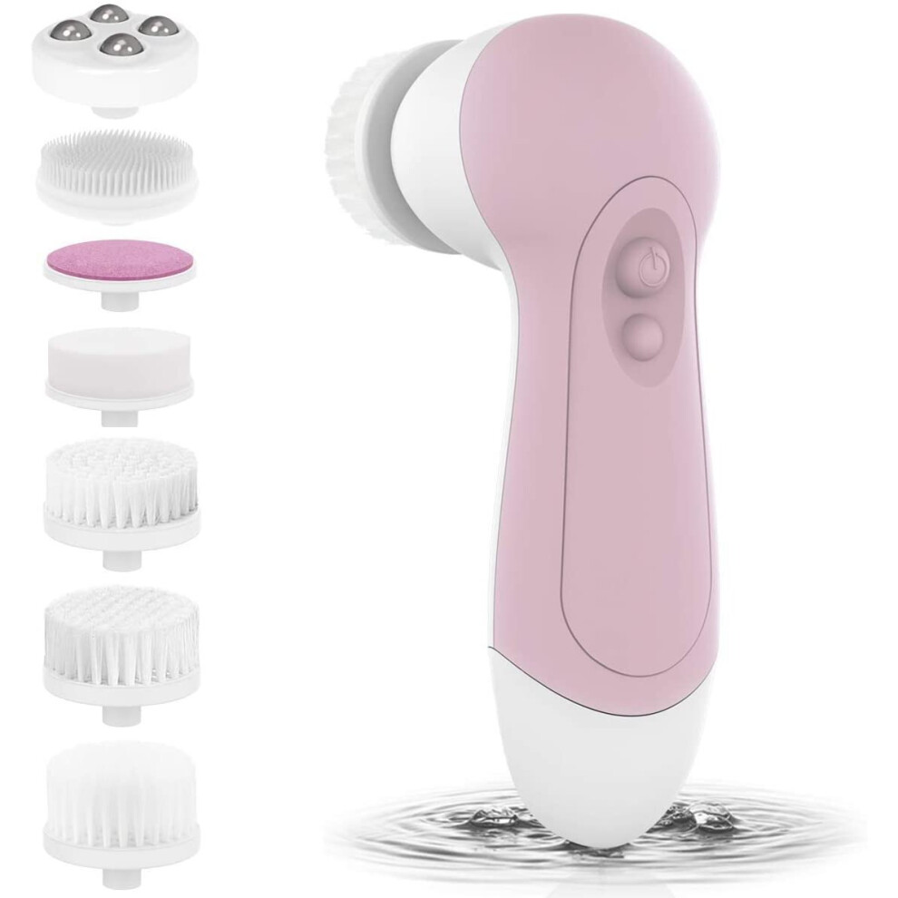 CLSEVXY Waterproof Facial Cleansing Spin Brush Set with 7 Exfoliating Brush Heads - Complete Face Spa Syst