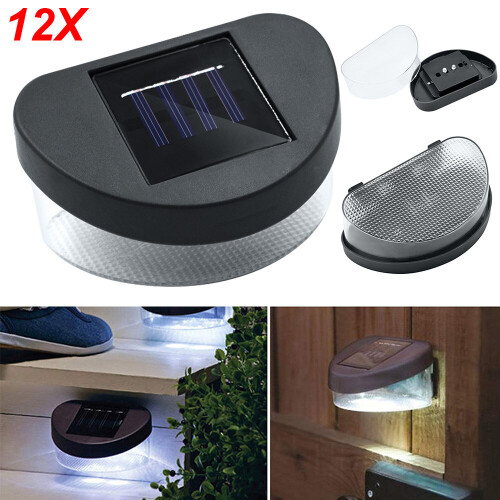 12Pcs Solar Power Led Garden Fence Wall Lights Outdoor Security Lamps