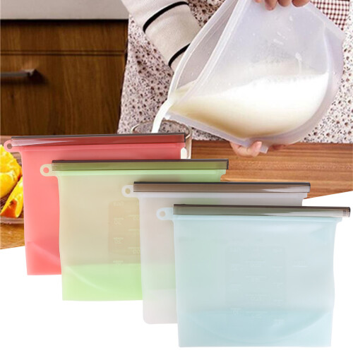 8 Pc Silicone Food Storage Bag Freezer Reusable Seal Ziplock Vacuum