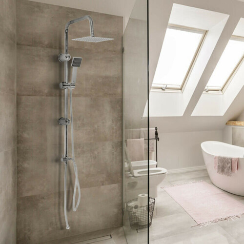 Shower Kit Twin 2 Mixer Shower Heads Rail Riser Square Bathroom Set 2