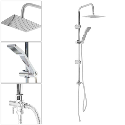 Shower Kit Twin 2 Mixer Shower Heads Rail Riser Square Bathroom Set 1