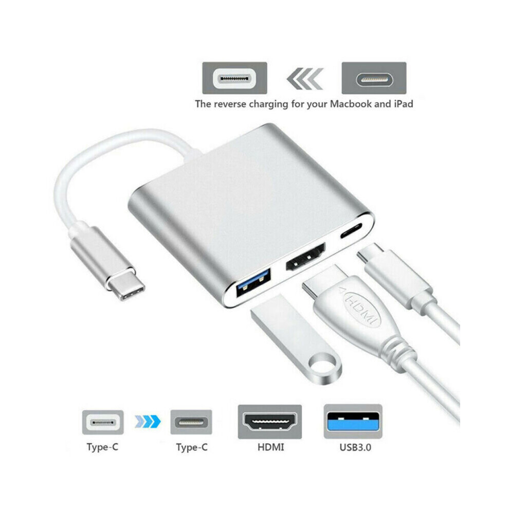Type C To Usb-C 4K Hdmi Usb 3.0 3 In 1 Hub Adapters Cable For Apple Macbook Mac 683546313386