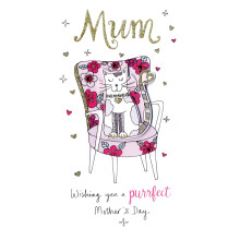 Mother's Day Card Purrfect Mum Embellished Cat Hand-Finished Champagne Cards
