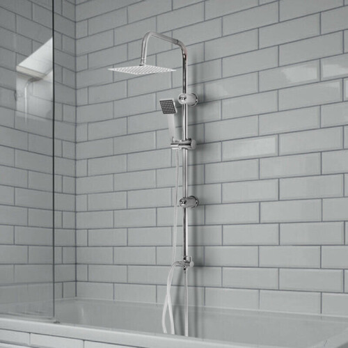 Modern Chrome Shower Kit Twin Head Square Shower Set Fixed Shower 2