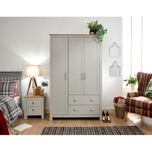 Lancaster 3 Door 2 Drawer Wardrobe in Grey 2