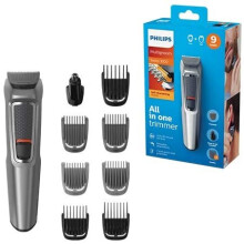 Philips 9-in-1 All-In-One Trimmer, Series 3000 Grooming Kit for Beard & Hair with 9 Attachments, Including Nose Trimmer, Self-Sharpening Blades,