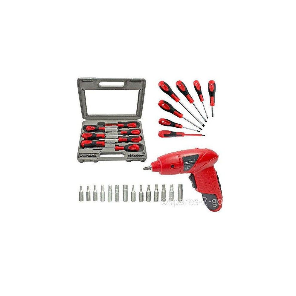 21 Piece Large & Small Magnetic Tip Screwdriver and Bit Set & Mini Cordless Rechargeable 4.8v Screwdriver