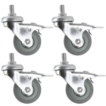 Universal 50mm M10 Threaded Castor Wheels Swivel Braked Non-Marking Caster (Pack of 4)