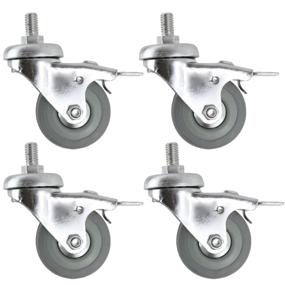 Universal 50mm M10 Threaded Castor Wheels Swivel Braked Non-Marking Caster (Pack of 4)