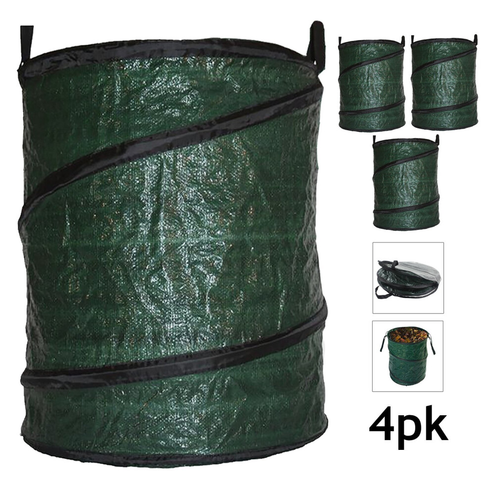 Spares2go Collapsible Garden Bag Large Reusable Carry Handles Waste Bin Refuse Sack 90L X 4