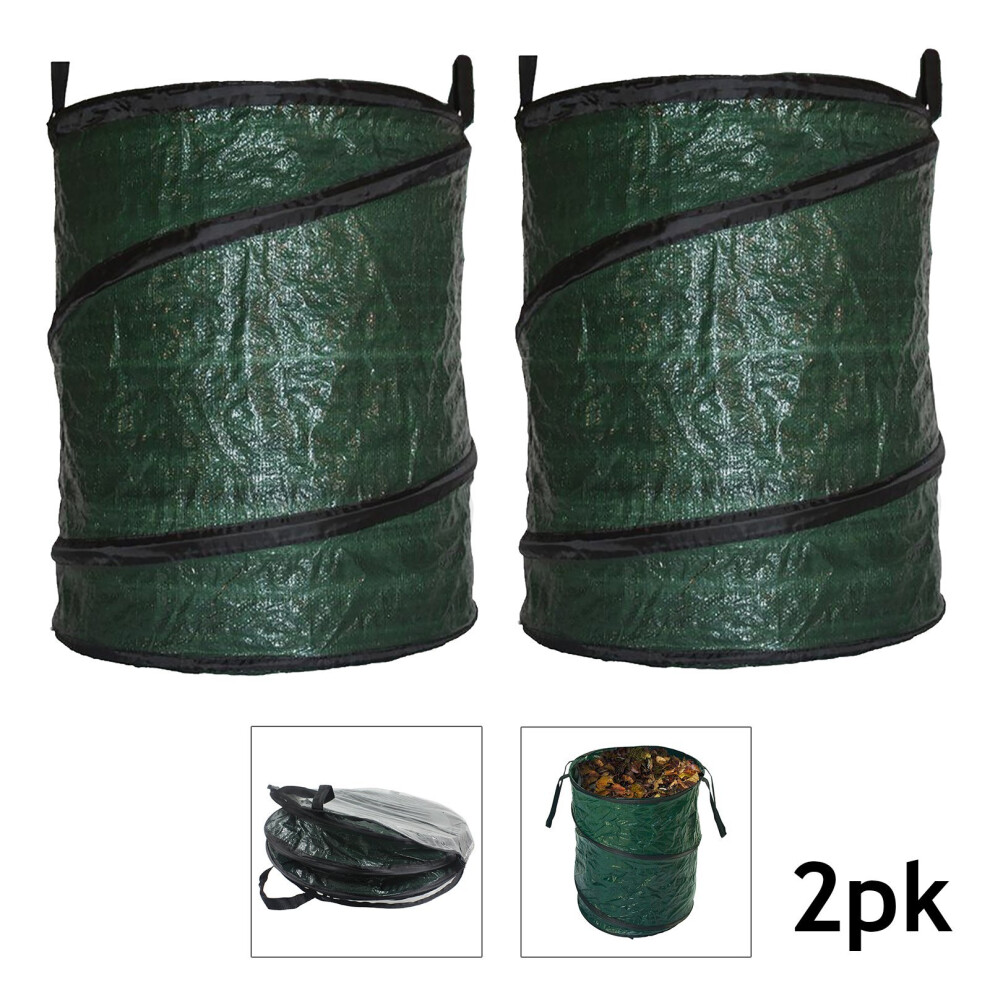 Spares2go Collapsible Garden Bag Large Reusable Carry Handles Waste Bin Refuse Sack 90L X 2